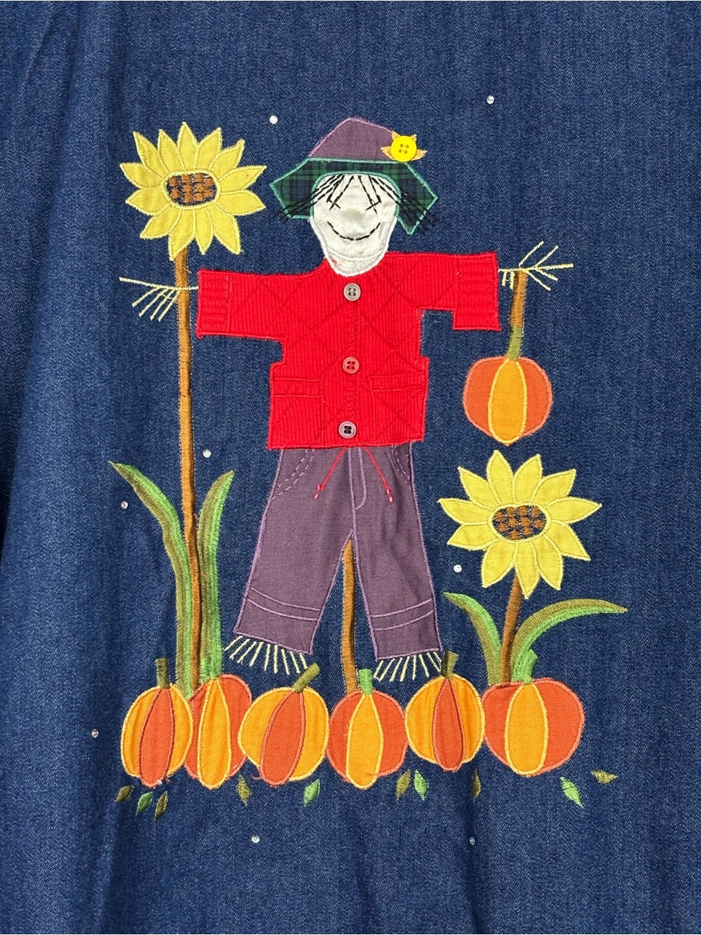 The Quacker Factory Fall Harvest Pumpkin Denim Jacket Size Small Halloween - Picture 10 of 10